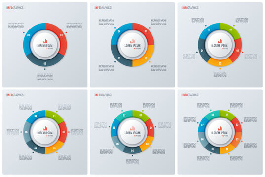 Set of modern style circle donut charts, infographic designs, vi