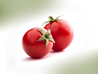 Tomatoes fresh colorful vegetable arrangement lined up on white background in studio