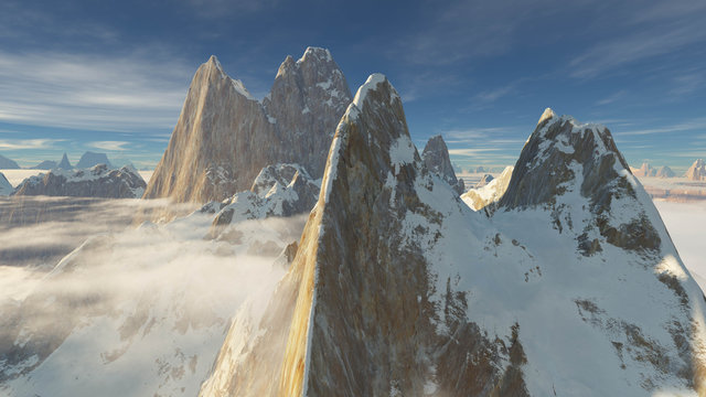 Cerro torre Patagonia late afternoon (3D rendering)