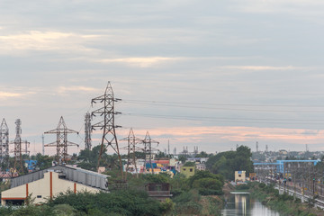 Electricity power substation in chennai india, where electrical power is generated, transmitted,...