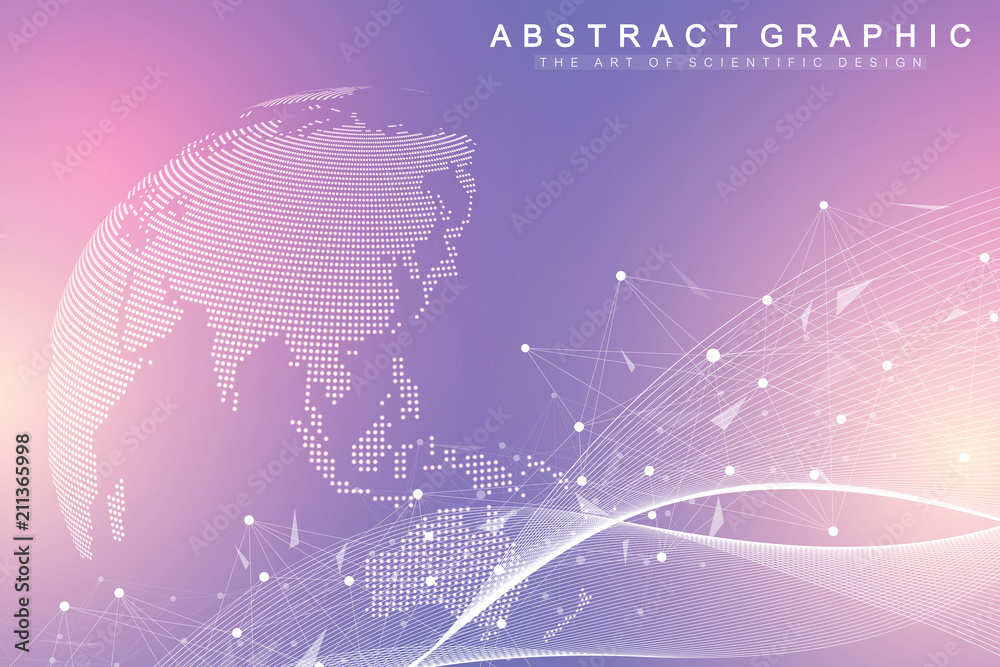 Poster Big data visualization. Graphic abstract background communication. Perspective backdrop. Minimal array. Digital data visualization. Representing the global, international meaning. Vector illustration.