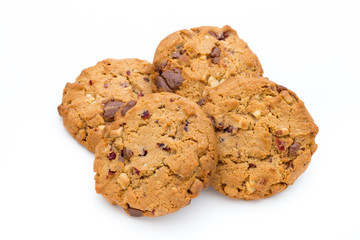 Chocolate chip cookie isolated on white background.