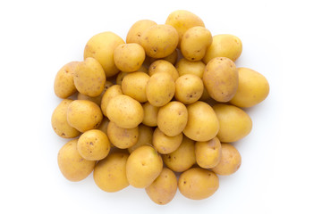 Young potato isolated on white background. Harvest new. Flat lay, top view