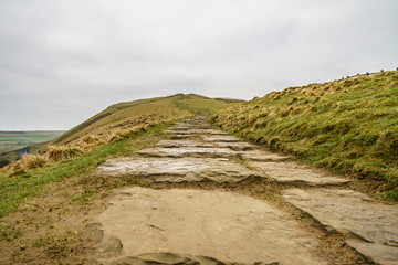 Stone path at Mam Tor mountain, Peak District, UK