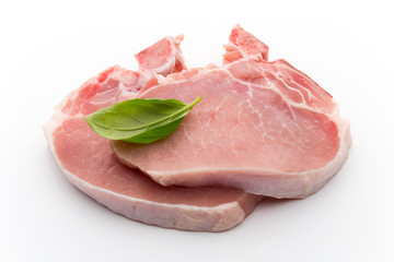 Fresh raw beef steak isolated on white background, top view.