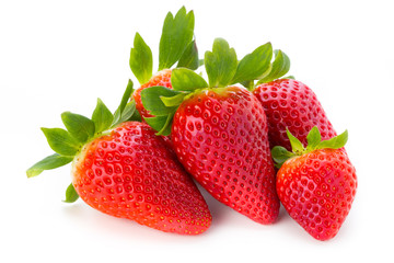 Fresh strawberries close up on white background.