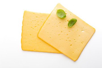 Cheese slice isolated on the white background.