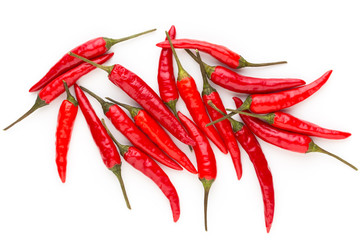 Group of chili peppers isolated on white background.