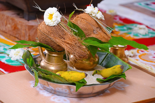 Indian Traditional Concept,  with Kalash coconut