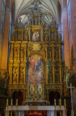 A 25 meter high wooden altar in medieval cathedral basilica in Pelplin in Gdansk Pomerania, Poland