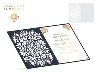 Fototapeta na wymiar Vector wedding card laser cut template. Vintage decorative elements. Hand drawn background. Islam, Arabic, Indian, ottoman motifs. Vector illustration