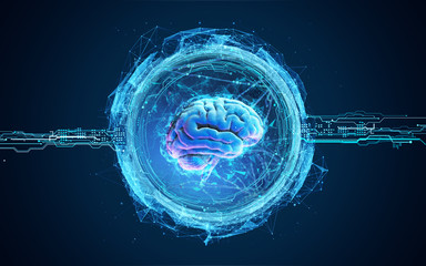 Futuristic illustration of hologram of the brain