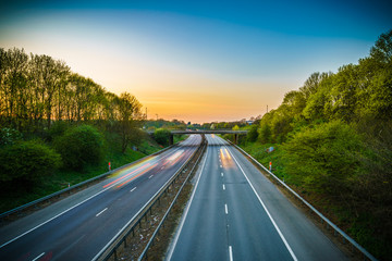 A1(M) motorway near Stevenage junction at sunset. United Kingdom - obrazy, fototapety, plakaty