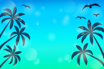 Fototapeta na wymiar Shiny template with palms and seagulls. Summer concept. Vector.