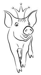 Набросок поросенка в короне.