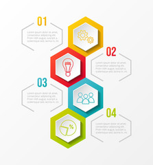 Hexagonal infographic with colourful business icons. Vector.