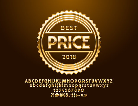 Vector shiny Golden label Best Price. Set of gradient exclusive Alphabet Letters, Numbers and Symbols
