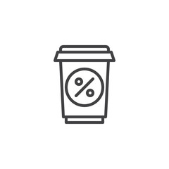 Soft drink sale outline icon. linear style sign for mobile concept and web design. Take away cup with percentage sign simple line vector icon. Symbol, logo illustration. Pixel perfect vector graphics
