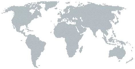 Zelfklevend Fotobehang Map of the world made of gray dots. Dotted silhouette, outline and surface of the Earth under Robinson projection. Dots in a row. Isolated illustration on white background. Vector. © Peter Hermes Furian