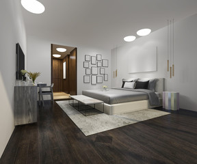 3d rendering wood beautiful loft minimal bedroom