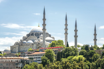 Fototapeta na wymiar Suleymaniye Mosque On A Sunny Summer Day, Istanbul, Turkey