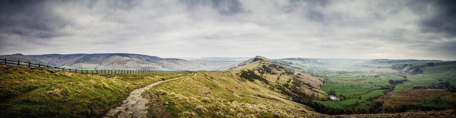 Landscape panorama of Mam Tor in Peak District, UK