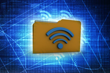 2d illustration WiFi symbol with folder