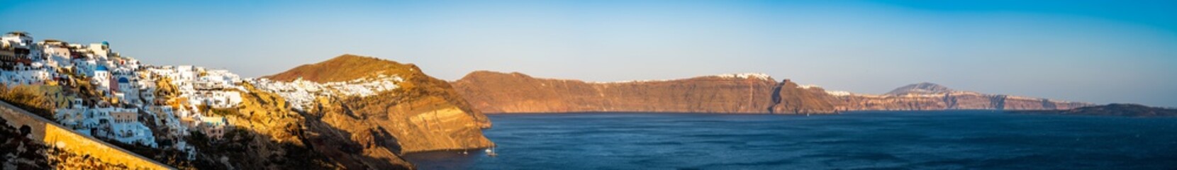 Panorama of Oia at sunset, Cyclades, Santorini
