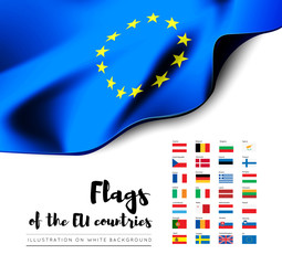 Obraz na płótnie Canvas Flags of the countries of the European Union. EU flags. Vector set