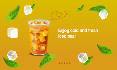 Vector illustration design template in realism style about iced tea