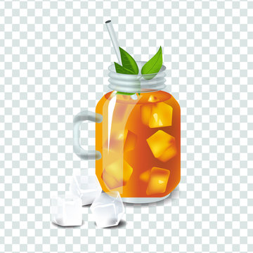 Vector Illustration In Real Style About Iced Tea With Ice