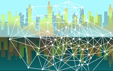 city communication- geometri background graphic with white lines and points