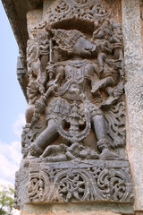 Obraz premium Sculpture of Varaha, 10th incarnation of Vishnu, Kedareshwara temple, Halebidu, Karnataka