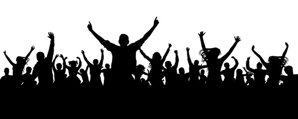 Crowd cheer people silhouette. Applauding audience