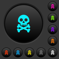Skull with bones dark push buttons with color icons