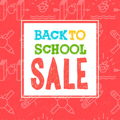 Back to school sale poster and banner with colorful title and elements in red background for retail marketing promotion and education related, vector illustration.