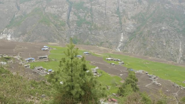 High-mountainous village Prok in Nepal. Manaslu circuit trek area.