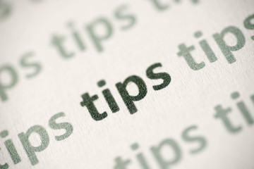 word tips printed on paper macro