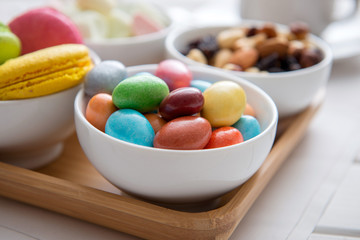 Different color sweets on bowl