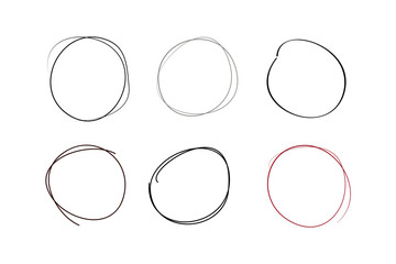Hand drawn circle line sketch. set of six circles