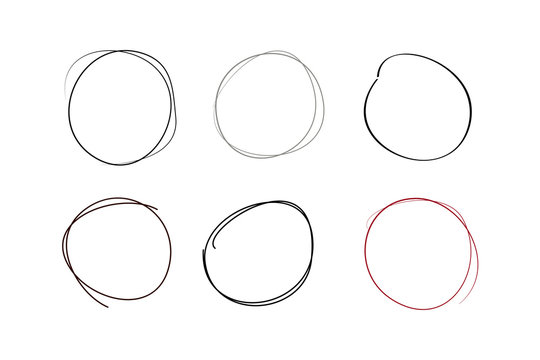 Hand drawn circle line sketch. set of six circles