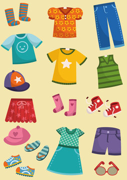 Vector illustration of kids clothing set.