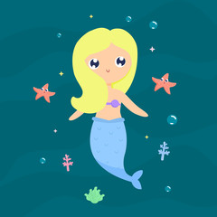 Mermaid with starfish vector illustration