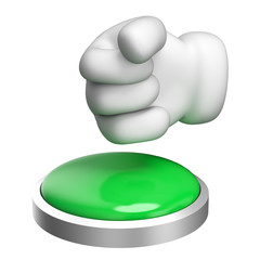 Push The Green Button. 3D rendering on white background