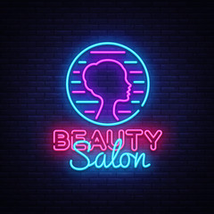 Beauty Salon sign vector design template. Beauty Salon neon logo, light banner design element colorful modern design trend, night bright advertising, bright sign. Vector illustration
