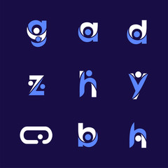 Alphabet letters set with abstract people design element. Corporate branding identity design template. People letters collection. Vector illustration