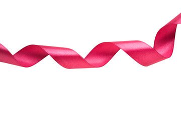 ribbon red color streamer tape spiral isolated on white with cliping path