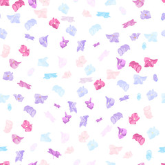 Seamless spring autumn pattern with colorful violet, blue, pink hydrangea flower on white background. Blooming floral for wedding invitations and greeting card design or textile.