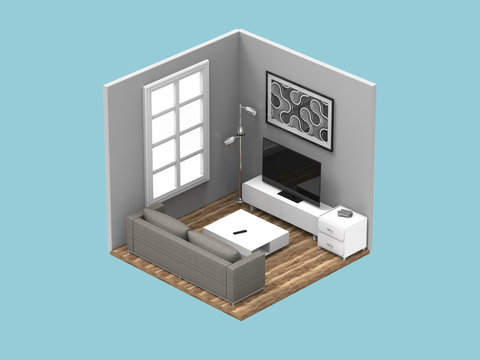Isometric Livingroom 3D Render