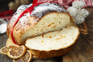 Homemade Christmas bread with fried fruits
